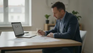 Entrepreneur analysant sa capacité d'autofinancement et ses résultats financiers sur un ordinateur portable