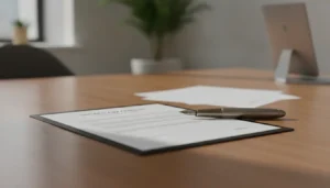 Contrat de prestation de service et stylo posés sur un bureau professionnel